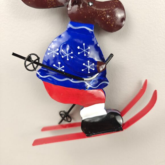 Skiing Moose Metal Christmas Tree Ornament Snowflake Sweater Holiday Winter 5” - Picture 7 of 8